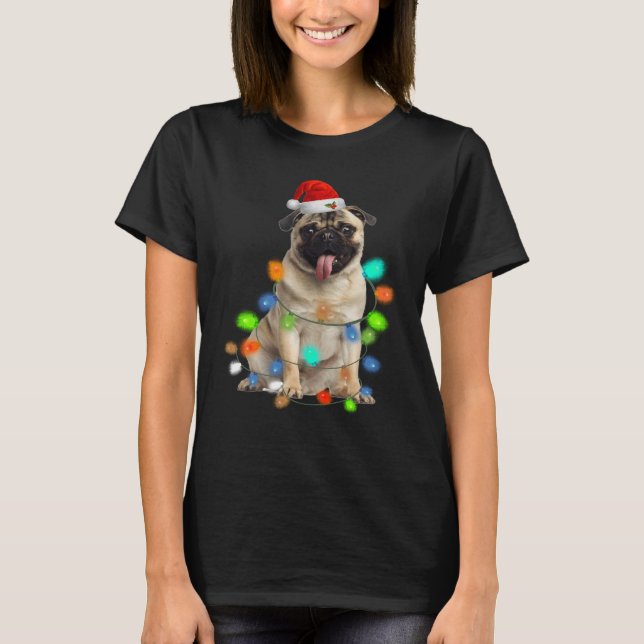 Navidades de luces de pug - Camiseta graciosamente (Anverso)