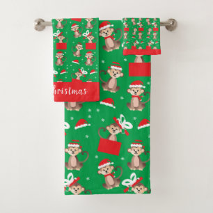 Navidades de mono Patrón de Santa Hat Verde rojo