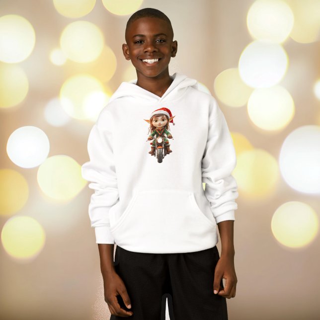 Navidades de motocicleta Elf Boy's Hoodie (Subido por el creador)