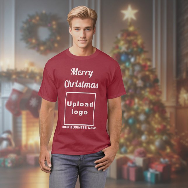 Navidades de negocios saludan a camiseta de marrón (Red t-shirt with Christmas greeting, your business name and logo)