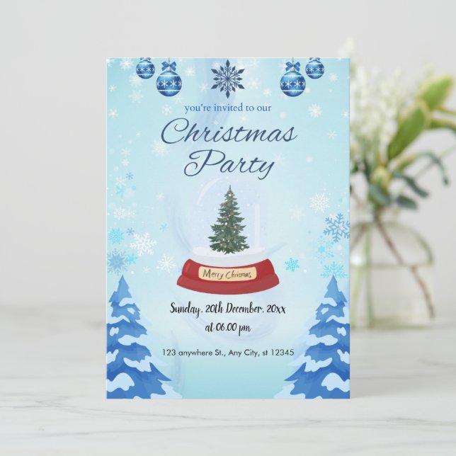 navidades de nieve fiesta bleu Tarjeta de invitaci (Anverso de pie)