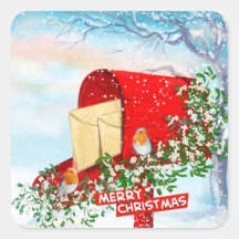 Navidades de nieve Pegatinas de la caja roja de Po