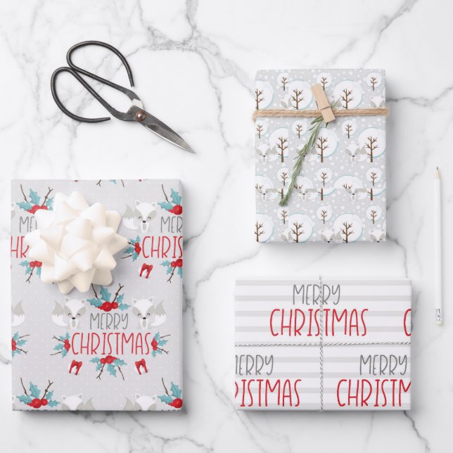 Navidades de niños de Fox Cute envuelven hojas de  (Anverso)