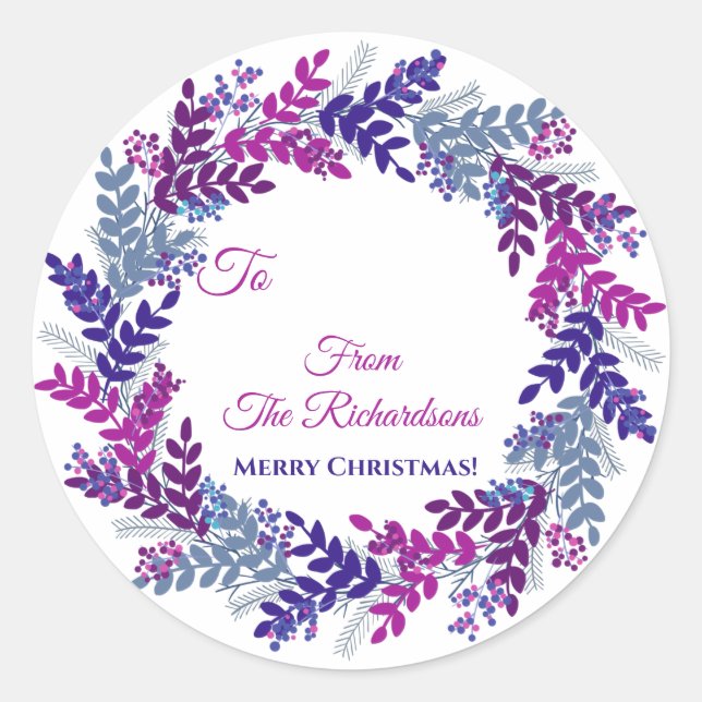 Navidades de nombre de guirnalda morado Pegatina d (Anverso)
