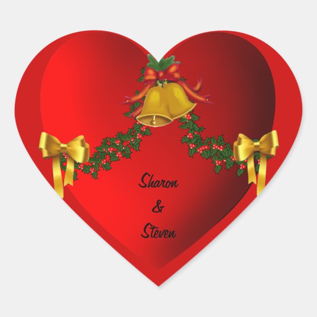 Navidades de novia y de Groom Pegatina del corazón (Anverso)
