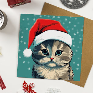 Navidades de ojos verdes gatitos en un sombrero de