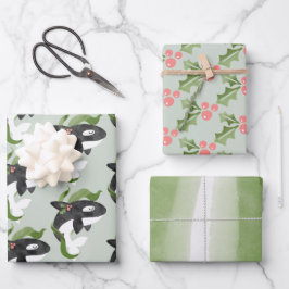 Navidades de Orca envolver papel plano conjunto de