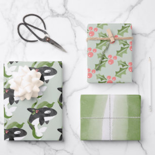 Navidades de Orca envolver papel plano conjunto de