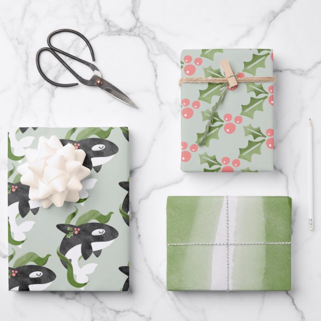Navidades de Orca envolver papel plano conjunto de (Anverso)