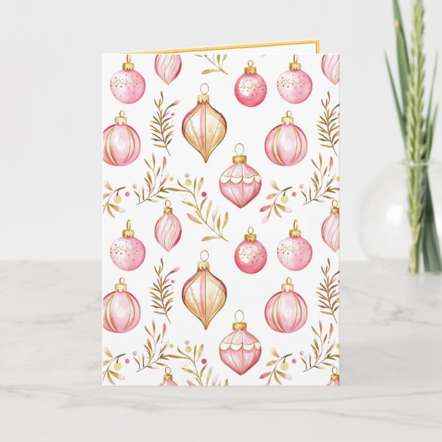 Navidades de Ornamentos de Oro Rosado Tarjeta de v (Anverso)