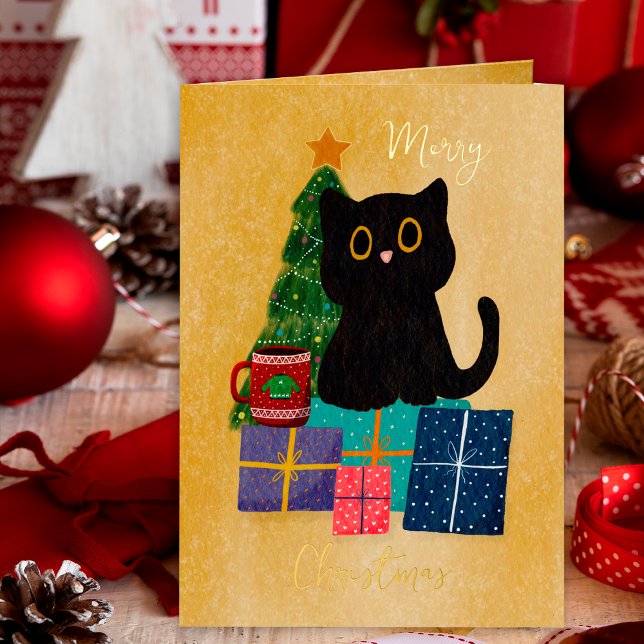 Navidades de oro Naranja festivo café gato negro (Subido por el creador)