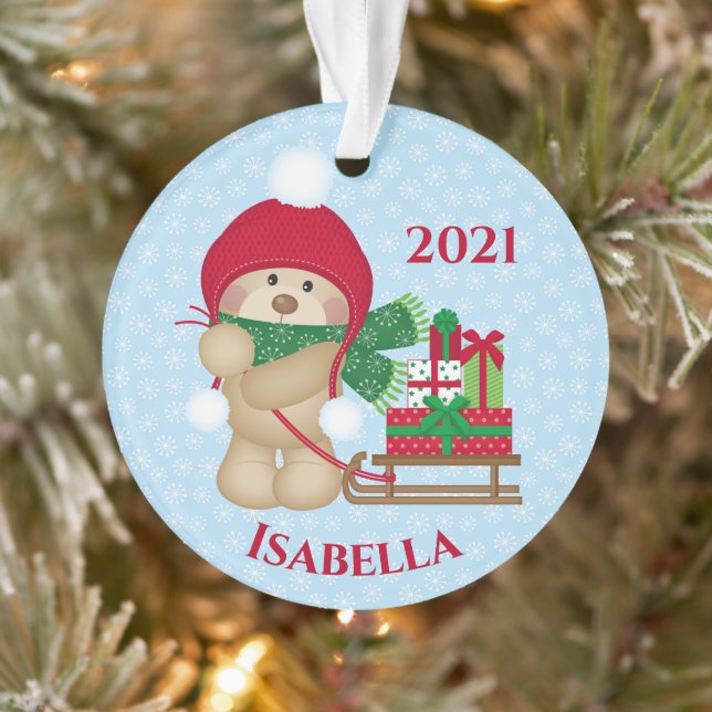 Navidades De Oso De Teddy Teddy Ornamento De Sleig (Árbol)