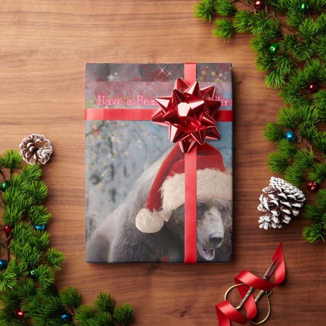 Navidades de oso marrón festivo envolviendo papel (Regalo de vacaciones)