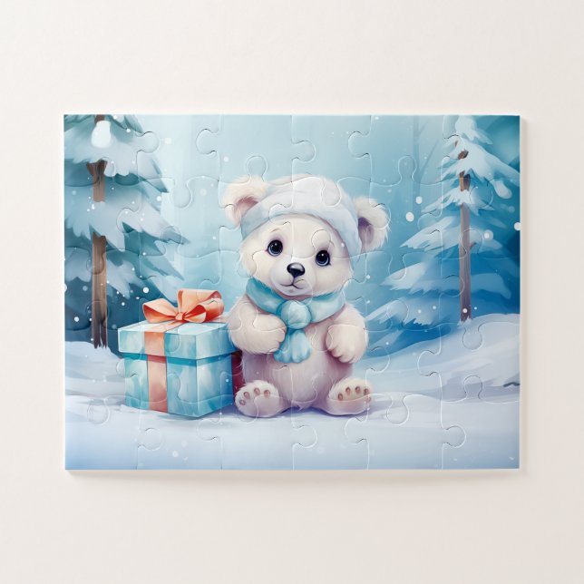 Navidades de oso polar festivo niños rompecabezas  (Horizontal)