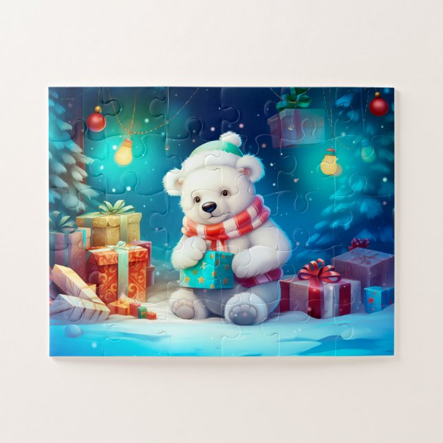 Navidades de oso polar festivo niños rompecabezas  (Horizontal)