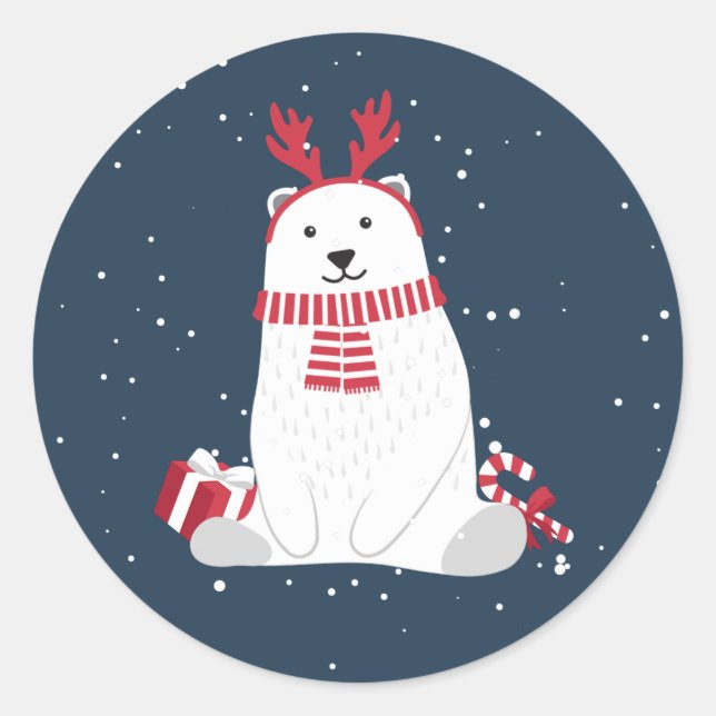 Navidades de oso polar ID851 Pegatina redondo clás (Anverso)