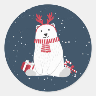 Navidades de oso polar ID851 Pegatina redondo clás