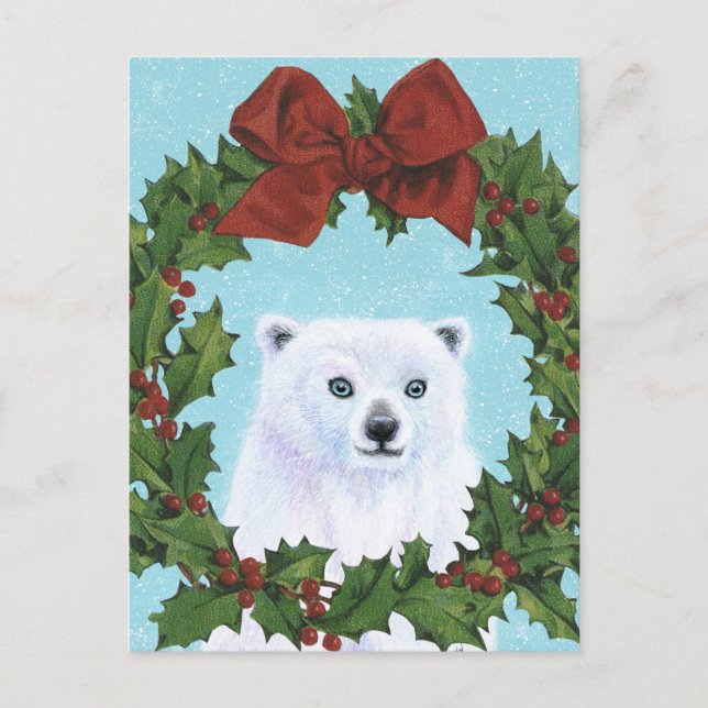 Navidades de oso polar Wreath Holiday postal (Anverso)