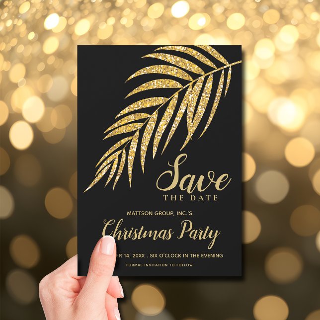 Navidades de palmas Purpurinas de oro tropical sal (Tropical Gold Glitter Palm Christmas Save the Date Cards)