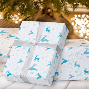 Navidades de papel de envoltura azul de ciervo