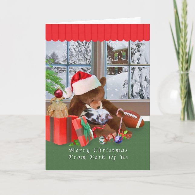Navidades, De Pareja, Gato, Oso De Teddy, Tarjeta (Anverso)