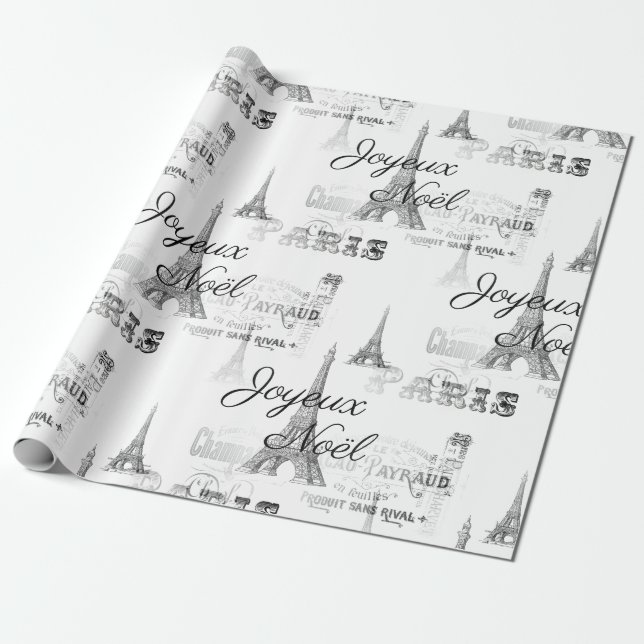 Navidades de Paris Joyeux Noel Papel de ajuste B&W (Desenrollado)