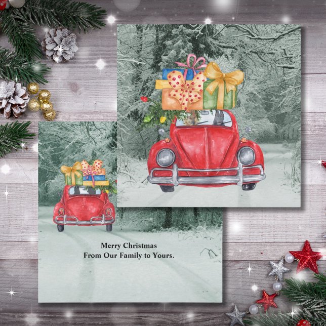 Navidades de pastores alemanes conduciendo a casa, (German Shepherd Dogs Christmas Driving Home Card)