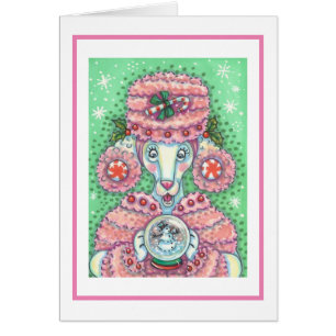NAVIDADES DE PEPPERMINT PINK POODLE GREETING CARD
