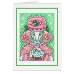 NAVIDADES DE PEPPERMINT PINK POODLE GREETING CARD 