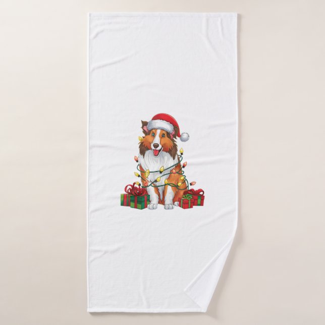 Navidades de Perro Collie de Santa Hat (Toalla de baño)