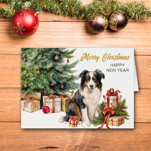 Navidades de Perro Collie en el borde del árbol de