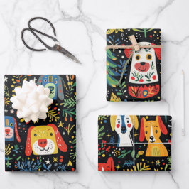 Navidades de perro de cuta envolviendo hojas de pa