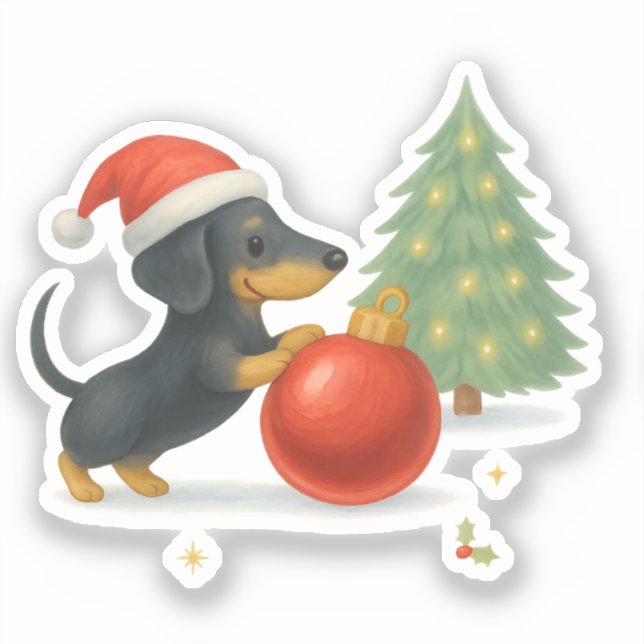 Navidades de perro de Dachshund dan un Pegatina de (Anverso)
