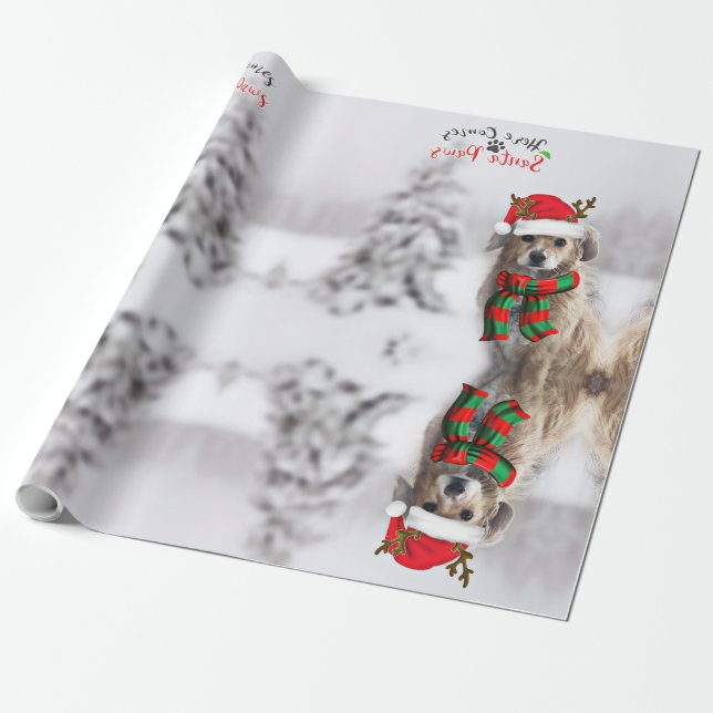 Navidades de perro festivos envolviendo papel (Desenrollado)