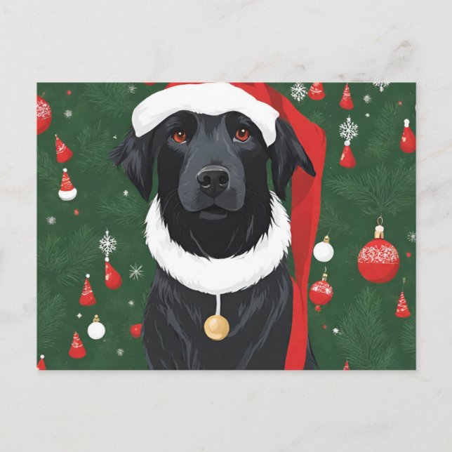 Navidades de perro negro en vacaciones con tarjeta (Anverso)