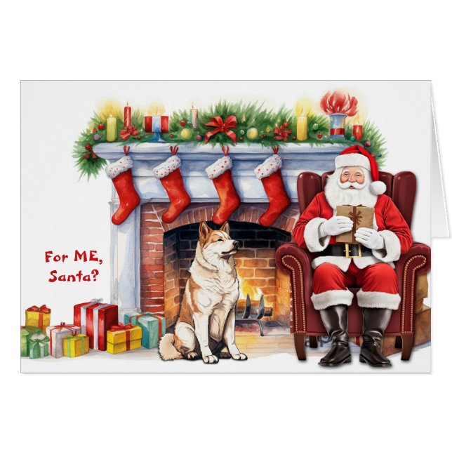 Navidades de perros Akita de regalo de Santa Claus (Anverso (Horizontal))