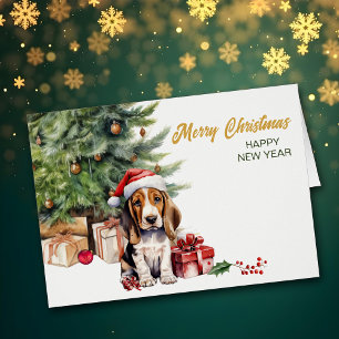 Navidades de perros cachorros en Santa Hat Basset