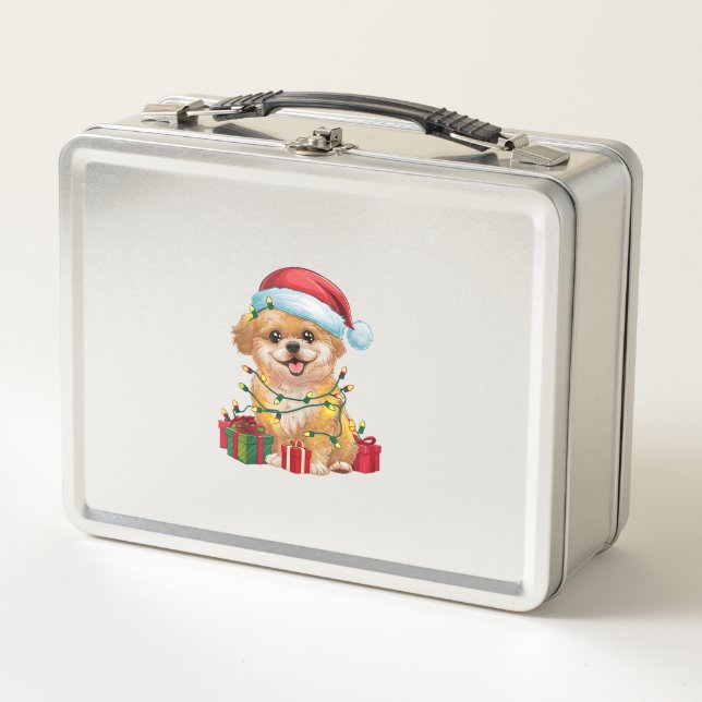 Navidades de perros de poo de Papá Noel iluminando (Anverso)