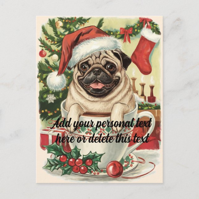 Navidades de perros de pug de pura raza postal (Anverso)