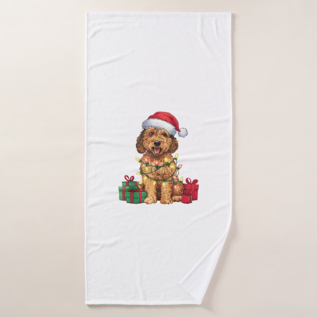 Navidades de perros de Santa Hat Labradoodle (Toalla de baño)