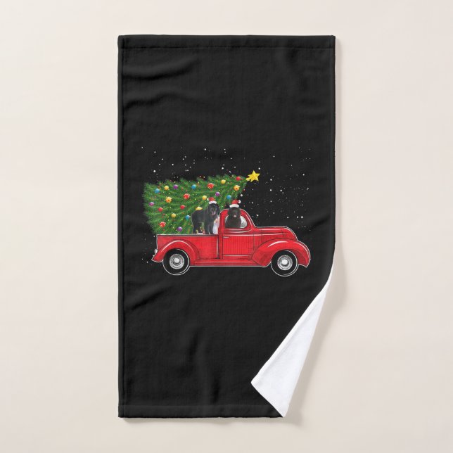 Navidades De Perros De Terranova En Camión Rojo (Toalla de mano)