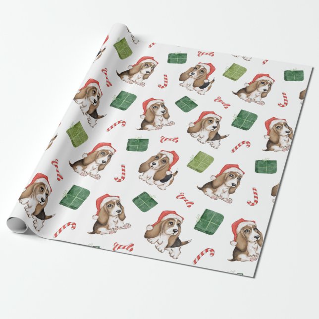 Navidades de perros honrados envolviendo papel (Desenrollado)