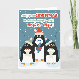 Navidades de pingüinos cantando tarjetas de felici