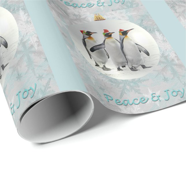 Navidades de pingüinos pacíficos envuelven papel (Esquina del rollo)