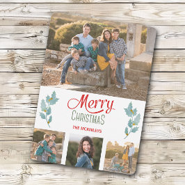 Navidades de plantilla de fotos de Blue Gray Holly