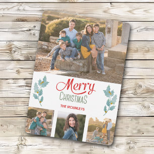 Navidades de plantilla de fotos de Blue Gray Holly