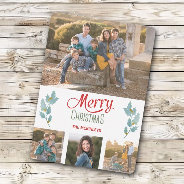 Navidades de plantilla de fotos de Blue Gray Holly (Subido por el creador)