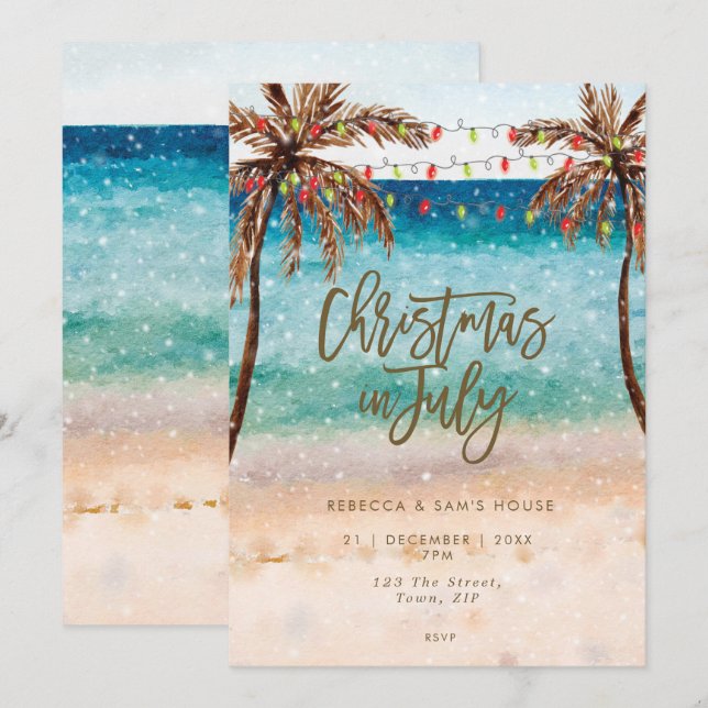 navidades de playa en julio, invitación de fiesta (Anverso / Reverso)