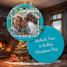 Navidades de playa Ornamento de fotos Starfish Azu