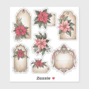 Navidades de Poinsettia del Vintage Pegatinas de E